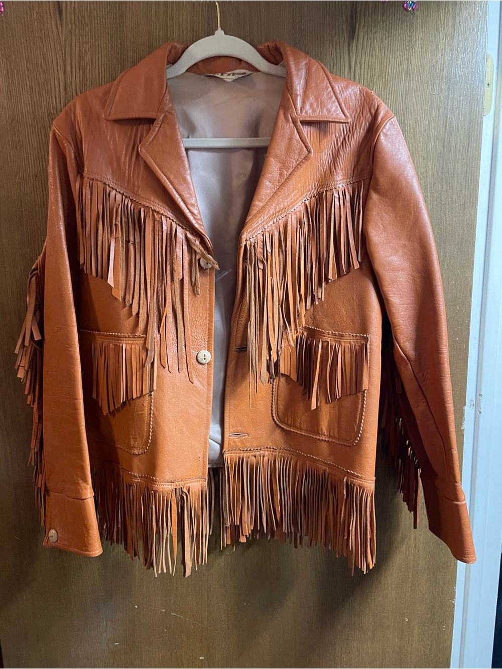 Women's Fringe Leather Jacket in Cognac